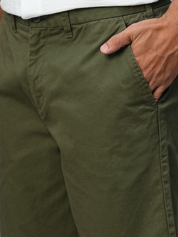 Men's Olive Cotton Lycra Regular Fit Shorts