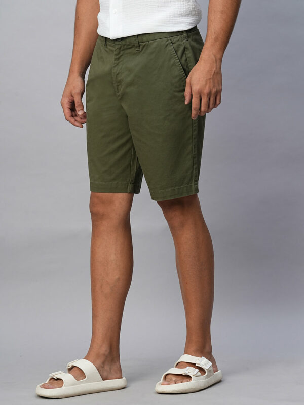 Men's Olive Cotton Lycra Regular Fit Shorts