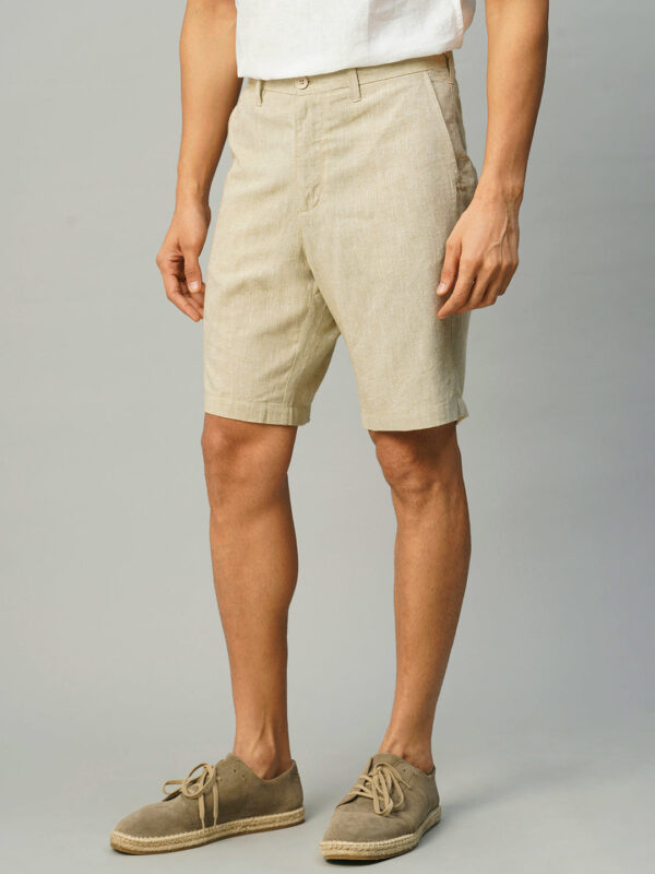 Men's Khaki Linen Viscose Regular Fit Shorts