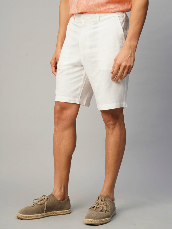 Men's White Linen Viscose Regular Fit Shorts