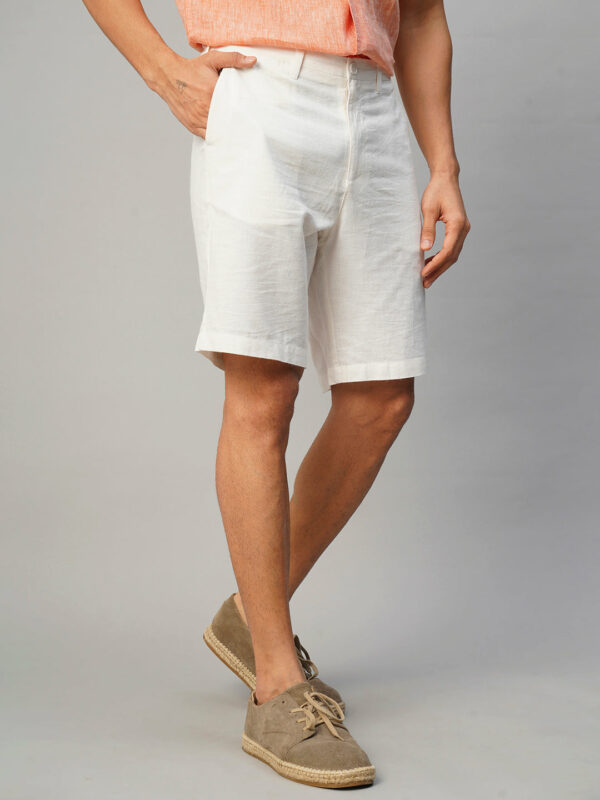 Men's White Linen Viscose Regular Fit Shorts