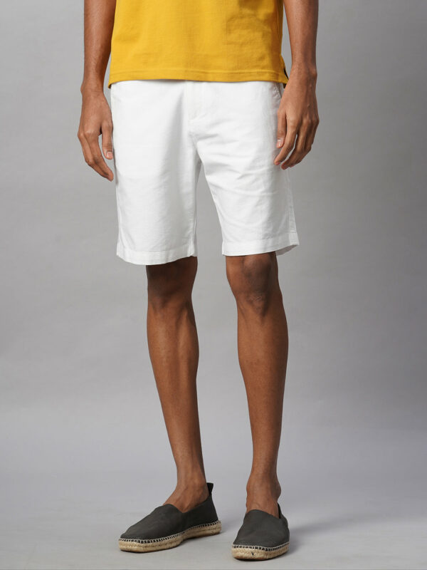 Men's White 100% Cotton Regular Fit Shorts