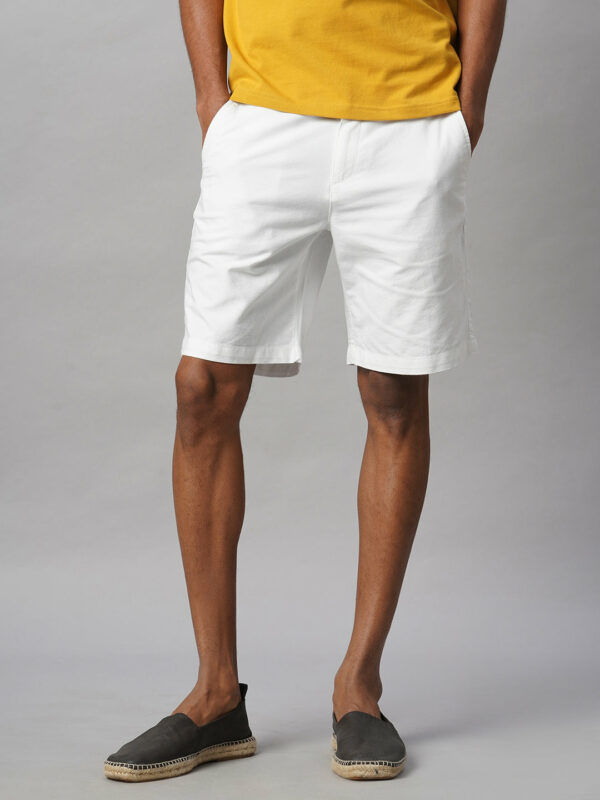 Men's White 100% Cotton Regular Fit Shorts