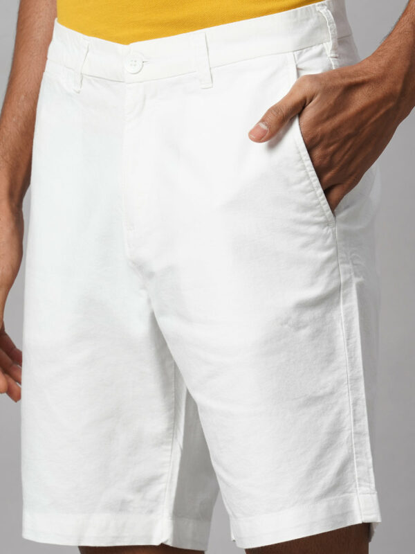 Men's White 100% Cotton Regular Fit Shorts