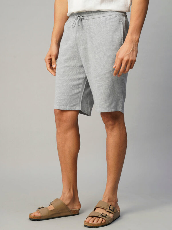Men's Grey Cotton Linen Regular Fit Shorts
