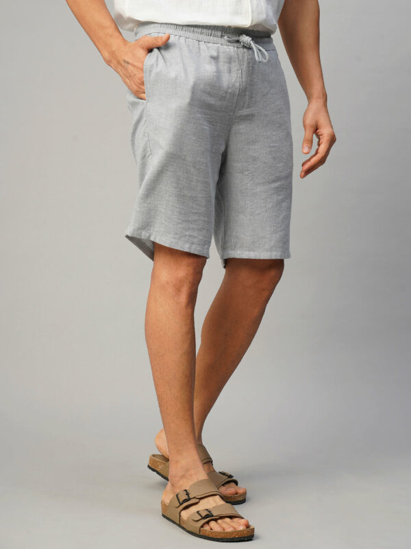 Men's Grey Cotton Linen Regular Fit Shorts