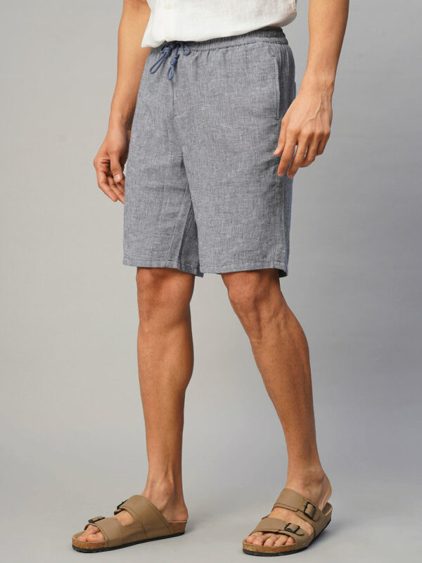 Men's Navy Cotton Linen Regular Fit Shorts