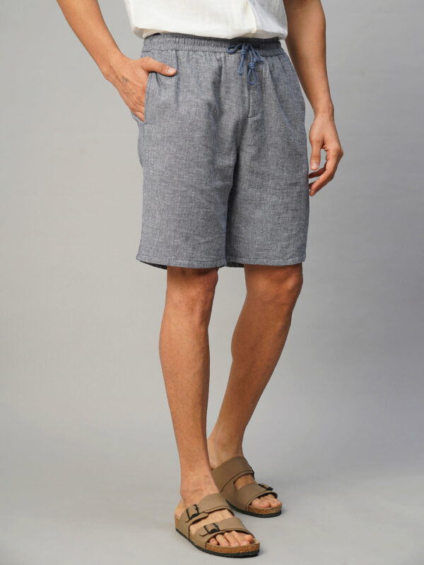 Men's Navy Cotton Linen Regular Fit Shorts