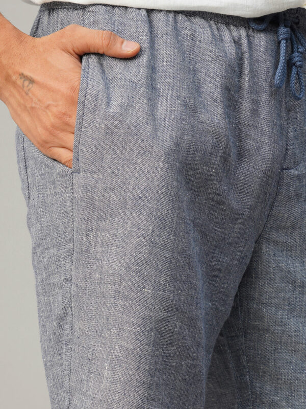 Men's Navy Cotton Linen Regular Fit Shorts