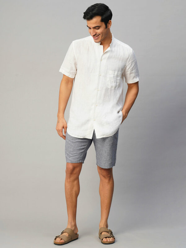 Men's Navy Cotton Linen Regular Fit Shorts