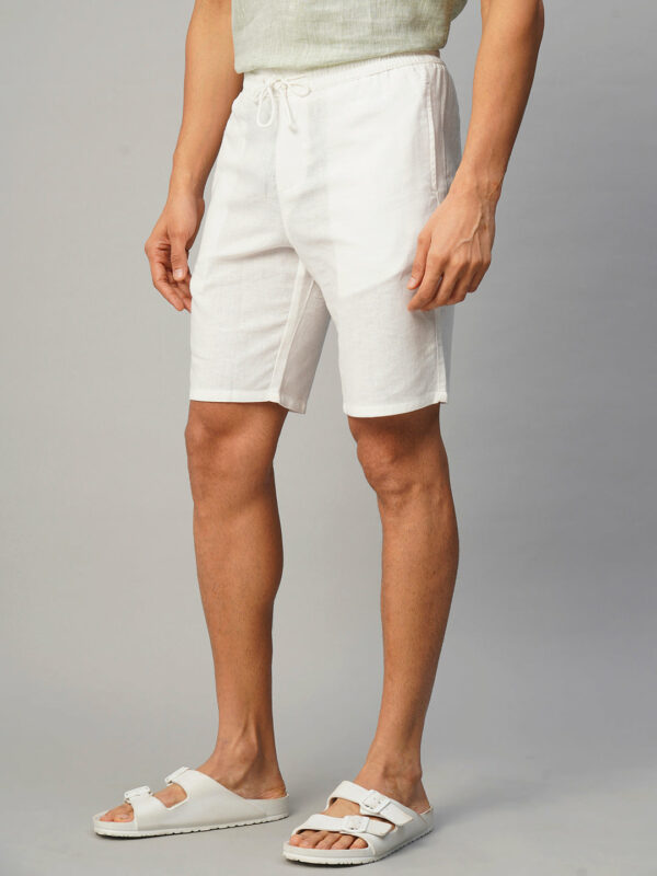 Men's White Cotton Linen Regular Fit Shorts