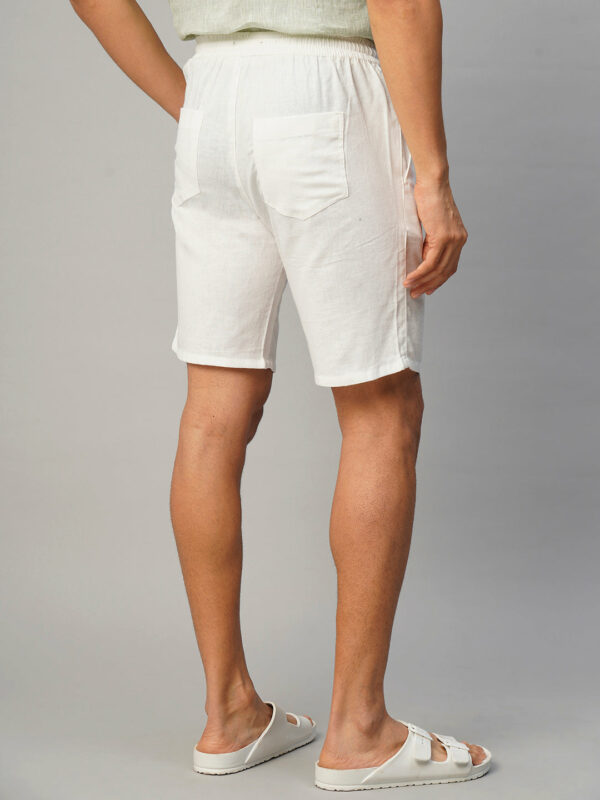 Men's White Cotton Linen Regular Fit Shorts