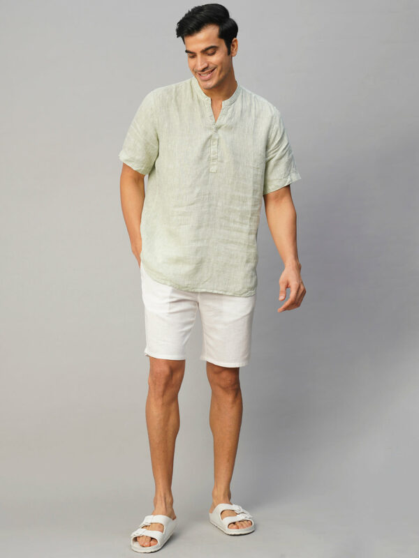 Men's White Cotton Linen Regular Fit Shorts