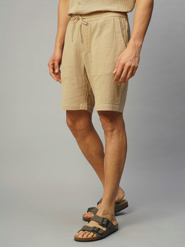 Men's Khaki Cotton Regular Fit Shorts