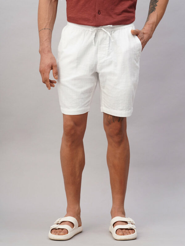 Men's White Cotton Regular Fit Shorts
