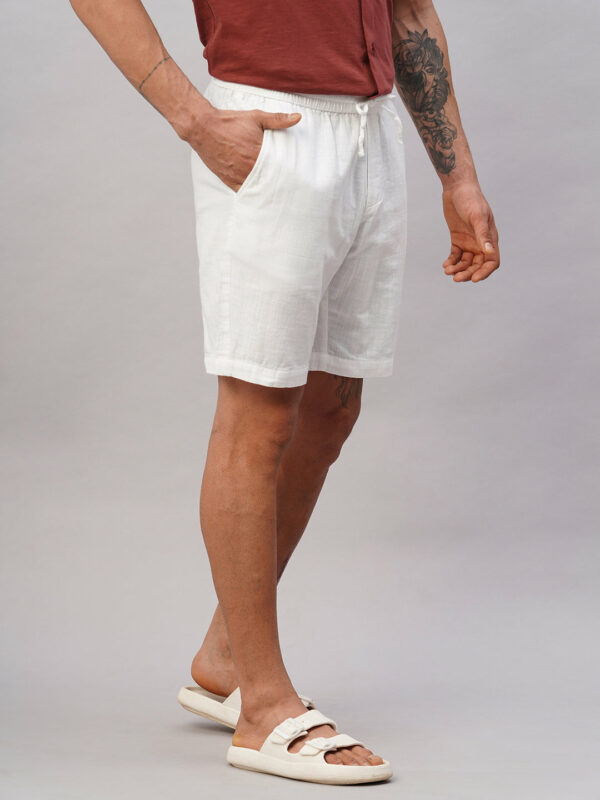 Men's White Cotton Regular Fit Shorts