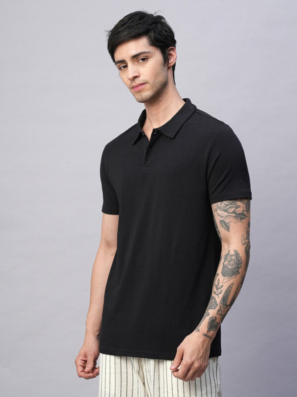 Men's Black Cotton Bamboo Elastane Regular Fit Tshirt