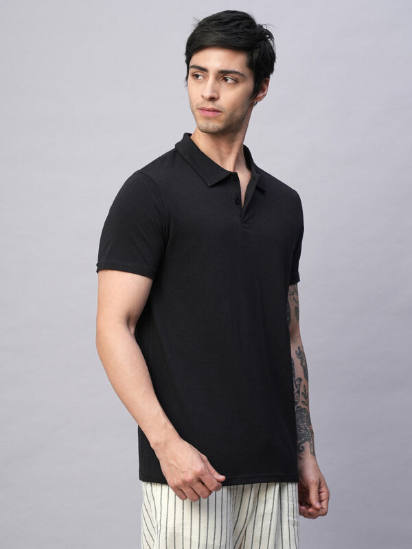 Men's Black Cotton Bamboo Elastane Regular Fit Tshirt