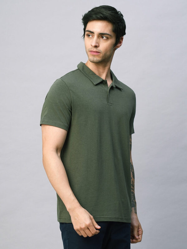 Men's Olive Cotton Bamboo Elastane Regular Fit Tshirt