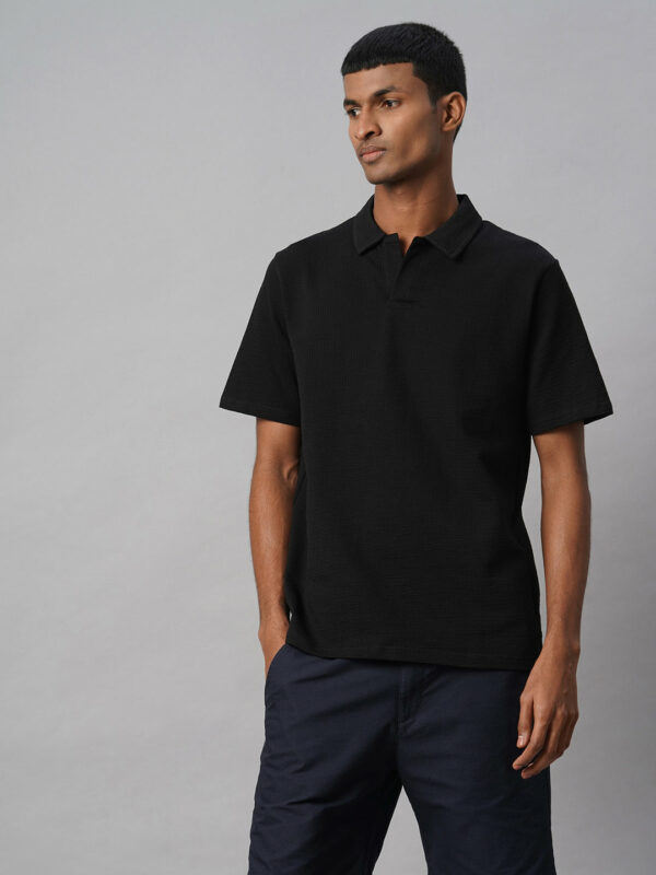 Men's Black Cotton Elastane Regular Fit Tshirt