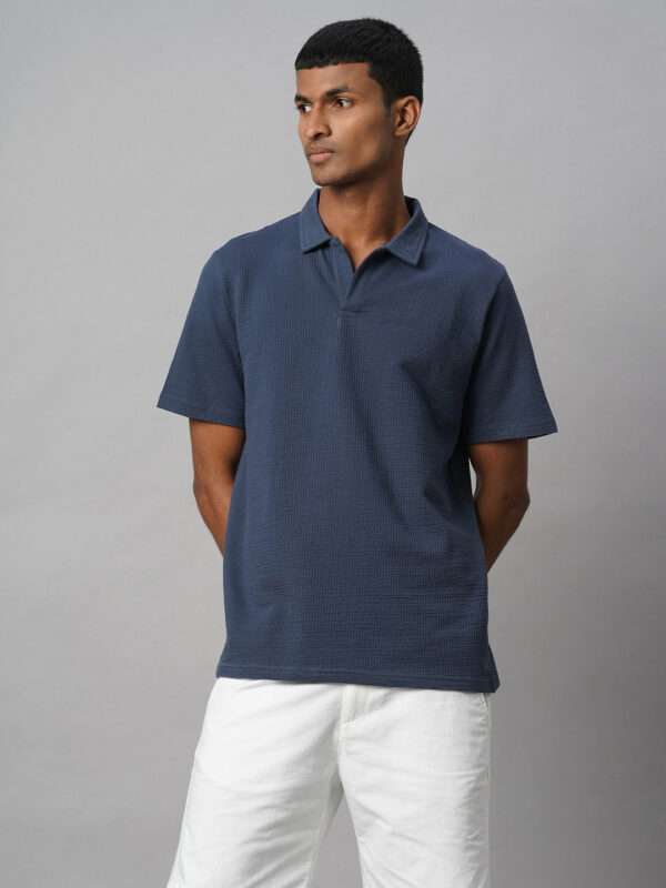 Men's Blue Cotton Elastane Regular Fit Tshirt