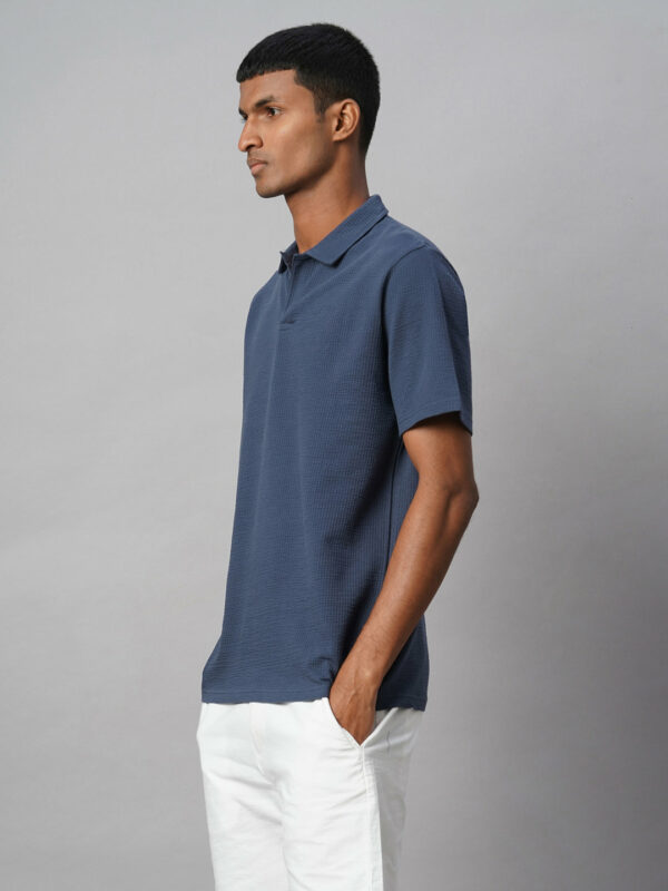 Men's Blue Cotton Elastane Regular Fit Tshirt