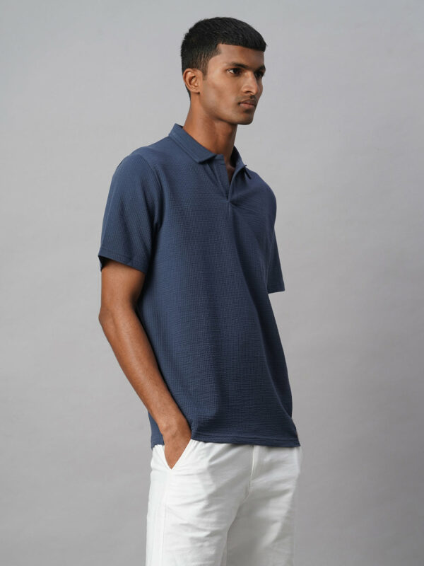 Men's Blue Cotton Elastane Regular Fit Tshirt