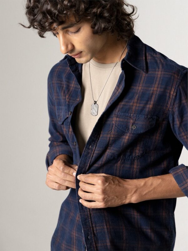 Men's Blue Cotton Regular Fit Checked Shirt